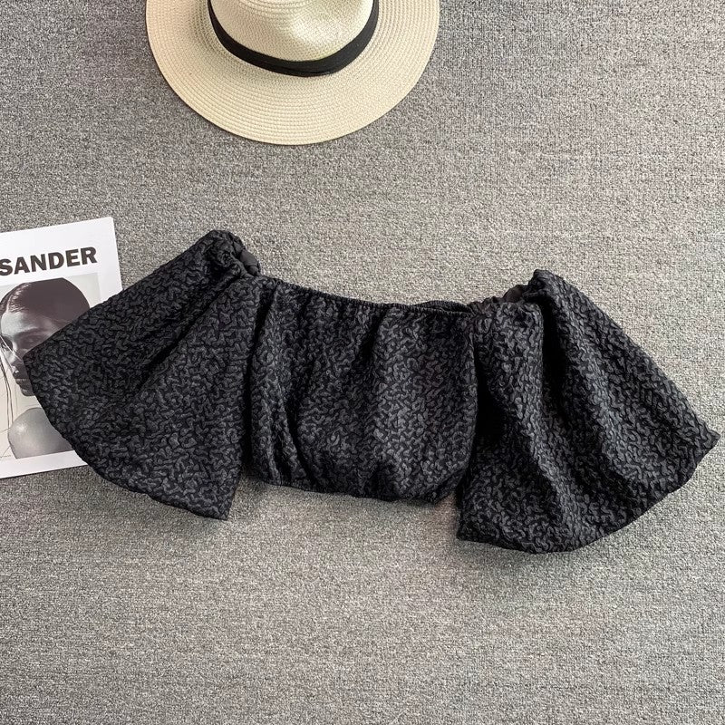 puff sleeve off-shoulder shirt for women short-sleeved chic short top S4157