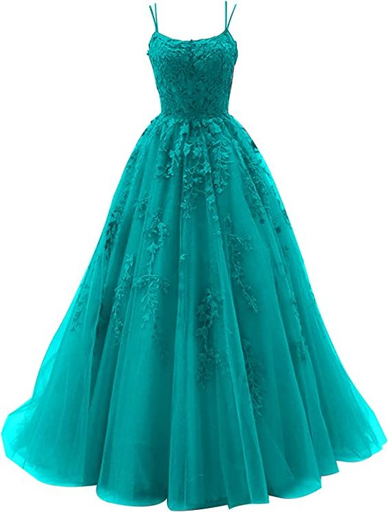 Spaghetti Strap Prom Dress Ball Gown Lace Appliques Wedding Tulle Homecoming Long Dress Princess Formal Evening Gowns S3855