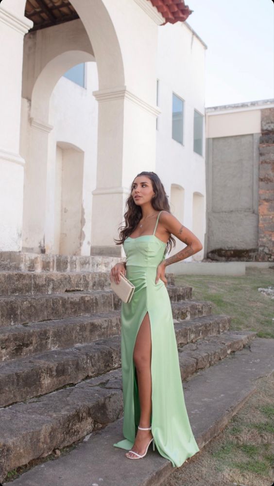 Sage Green Long Evening Dresses Formal Dress S3596