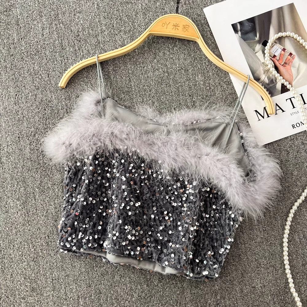 sequins tube top for women's outer wear short top S4192