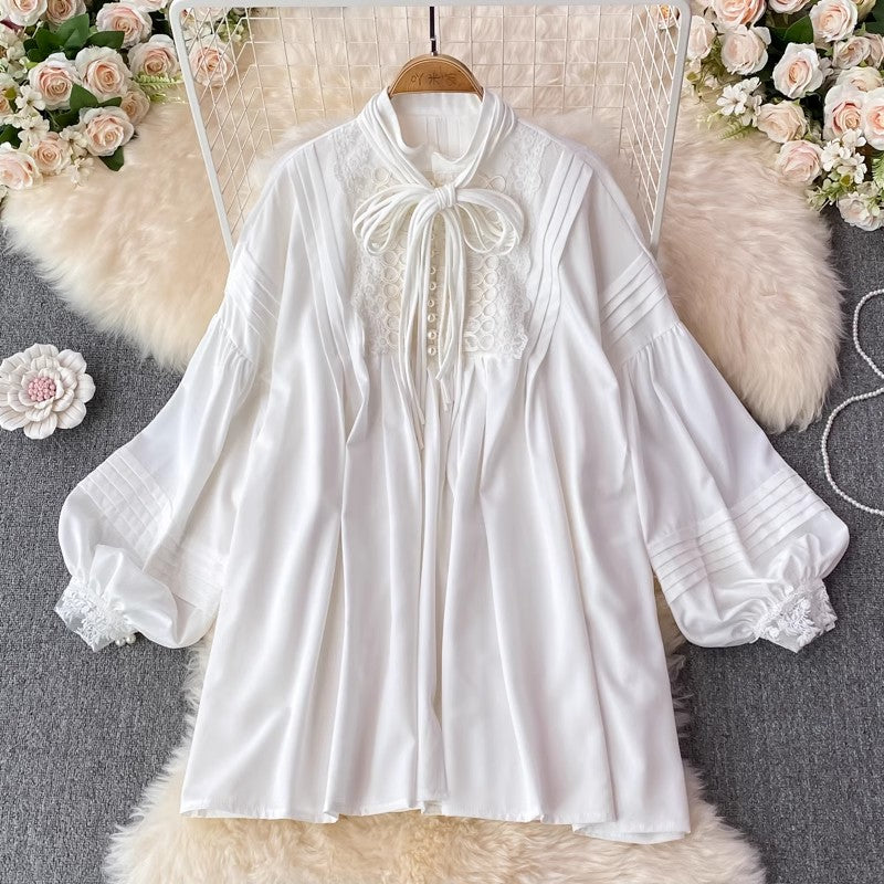 white shirt dress lantern sleeve skirt S4095