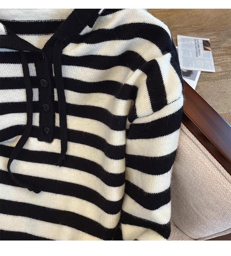 Pink striped sweater jacket for women S4823