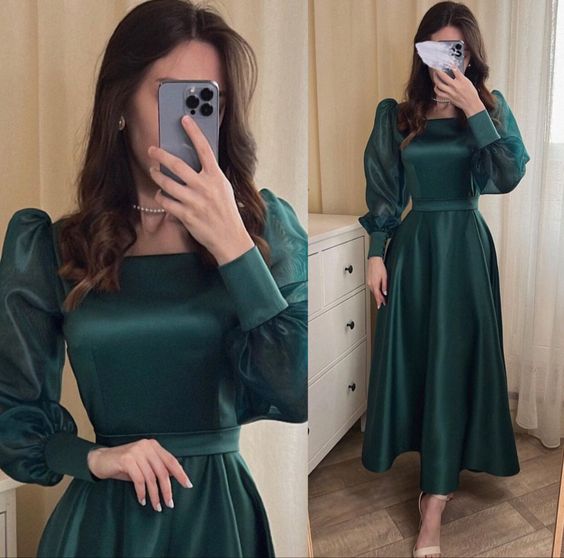 Green Party Dress Fashion Formal Tea Length Dress S3307