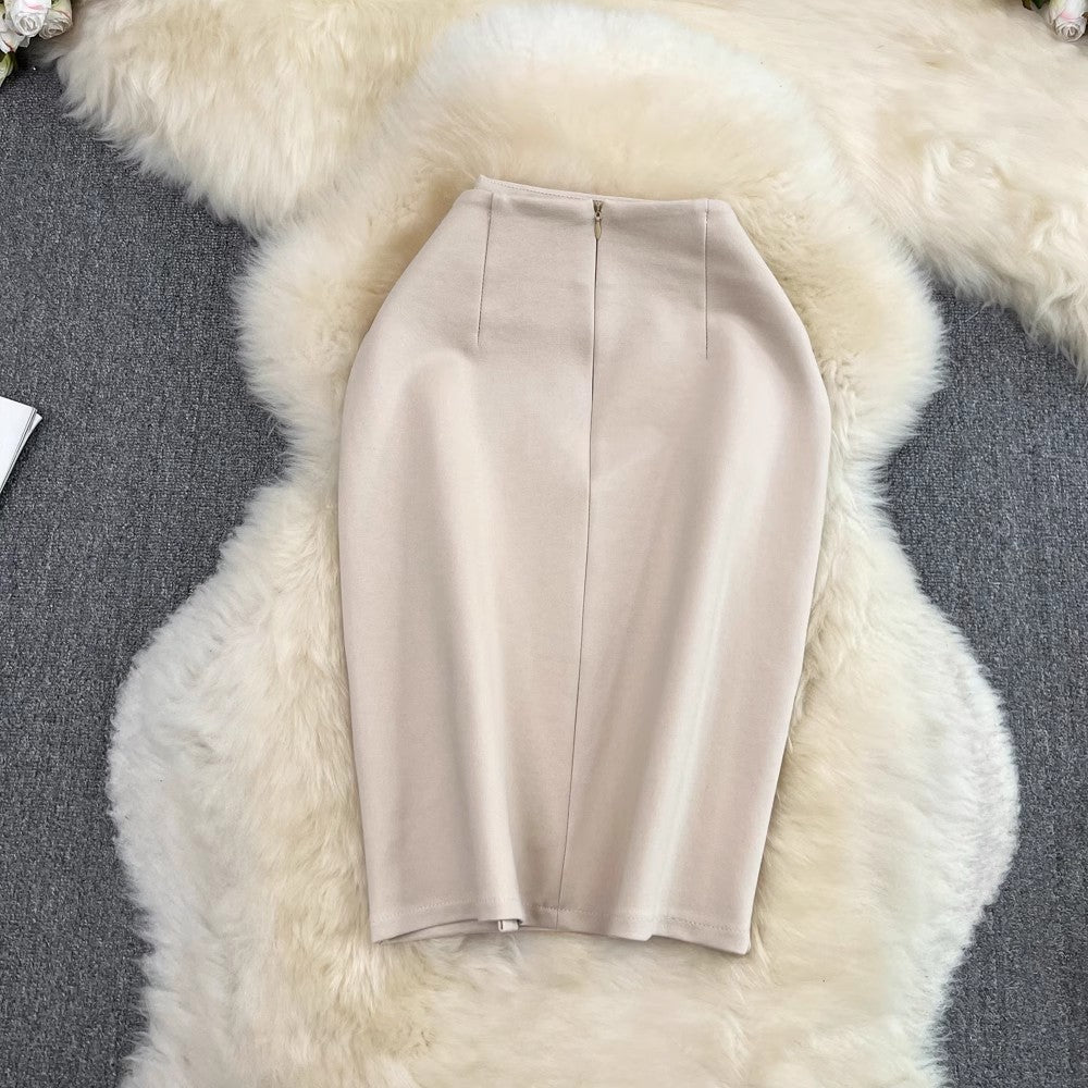 Solid color pleated fashion casual mid-length skirt S3943