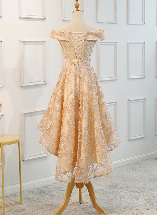 Charming Champagne High Low Fashionable Party Dress, Cute Short Party Dress, Homecoming Dress S3012