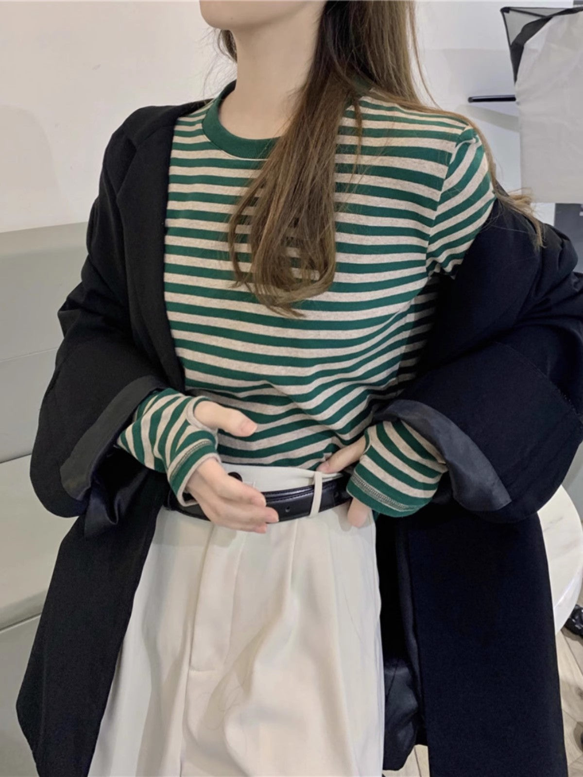 Striped long-sleeved t-shirt women's top S3420