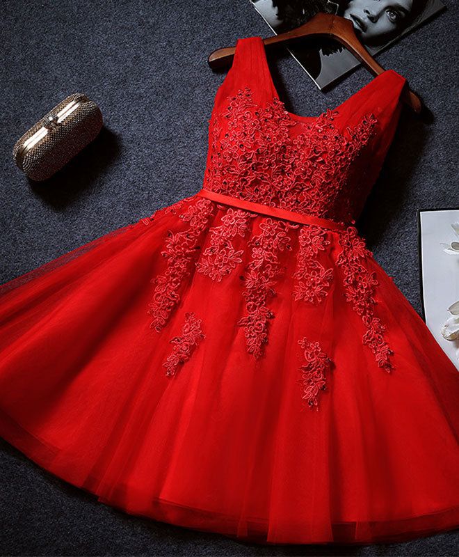 Cute A Line Tulle Lace Short Prom Dress, Homecoming Dress S3592