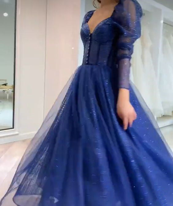 Blue sexy prom party dress Cute evening dress S2716