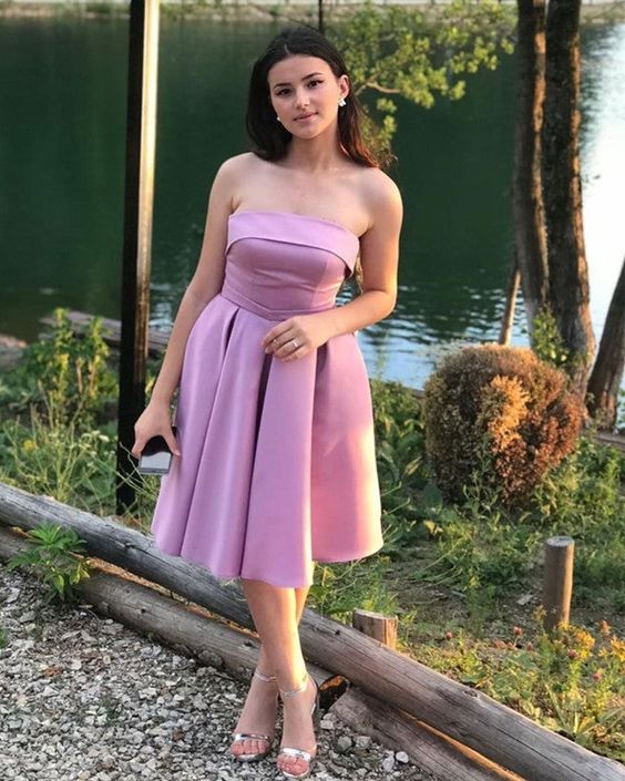 Short Satin Homecoming Dresses Strapless Homecoming Dress S3172