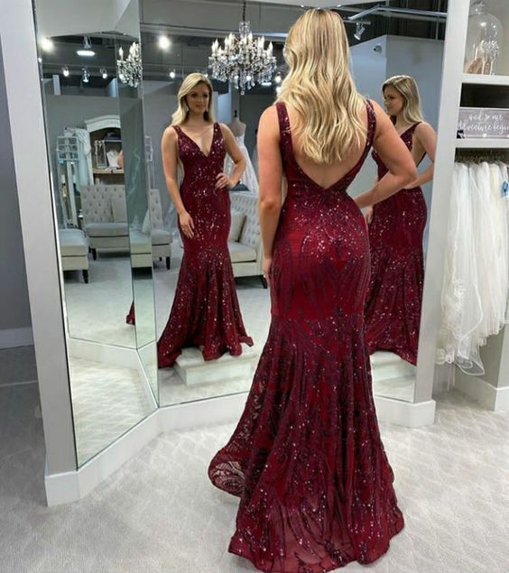 Charming Burgundy Long Evening Dress Sleeveless Formal Prom Dress S3801