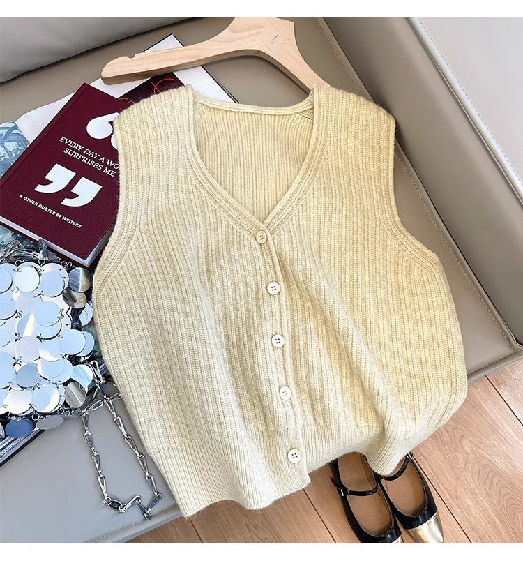 V-neck knitted vest women's new sweater vest jacket S5021