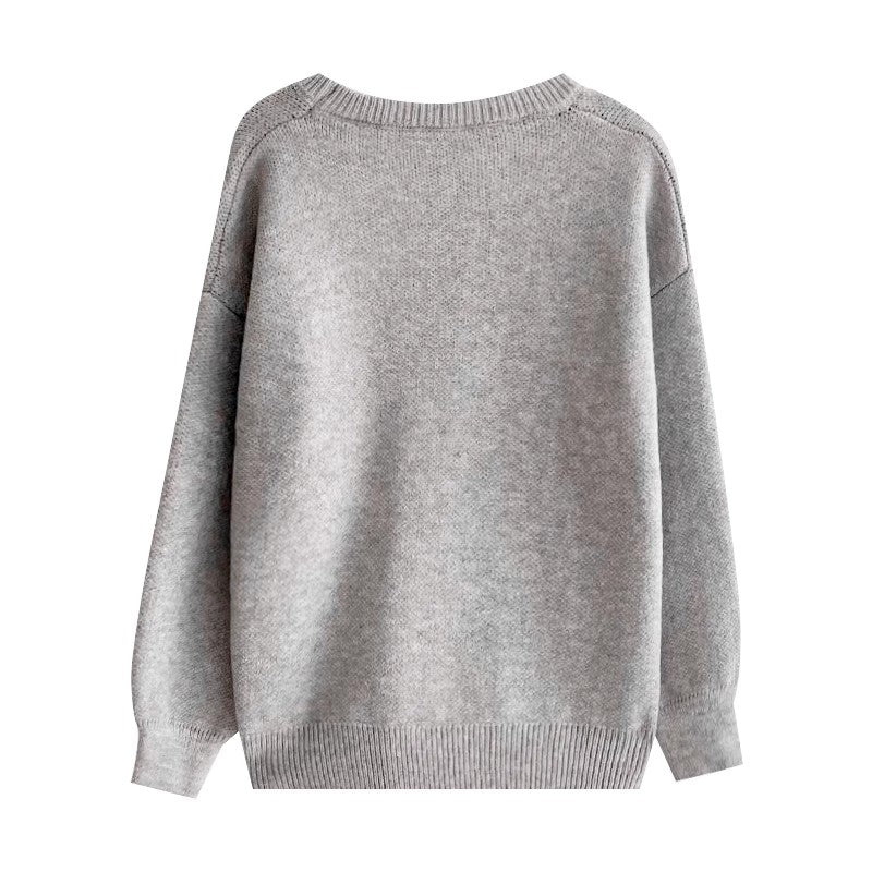 Fashionable cute jacquard soft casual round neck long-sleeved sweater S4699