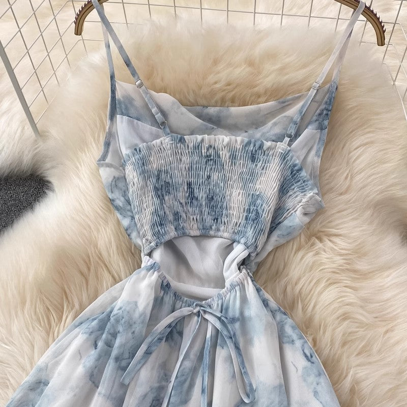 floral suspender skirt long skirt chiffon dress S4134