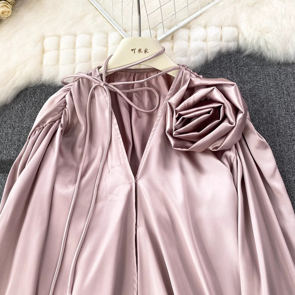 new fashion flower V-neck long-sleeved casual shirt top for women S4166