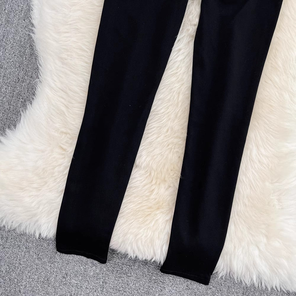 Casual diamond trousers pants black pants for women S4183