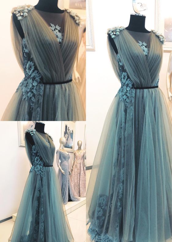 A line Tulle Long Prom Dress New Arrive Evening Gown S3849