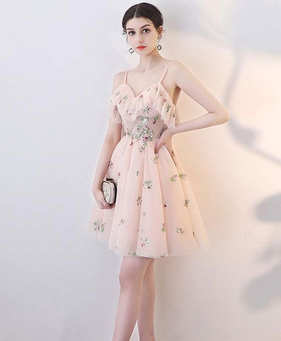 Pink sweetheart tulle pink short prom dress, formal dresses, pink homecoming dress S2839