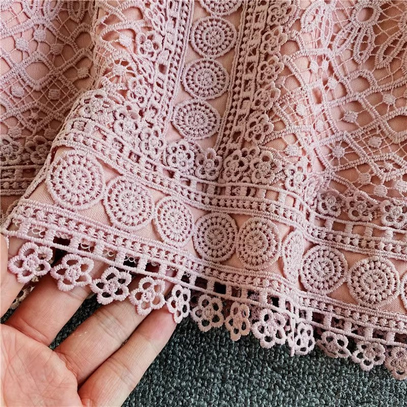 solid color long-sleeved top with lace for women S4019