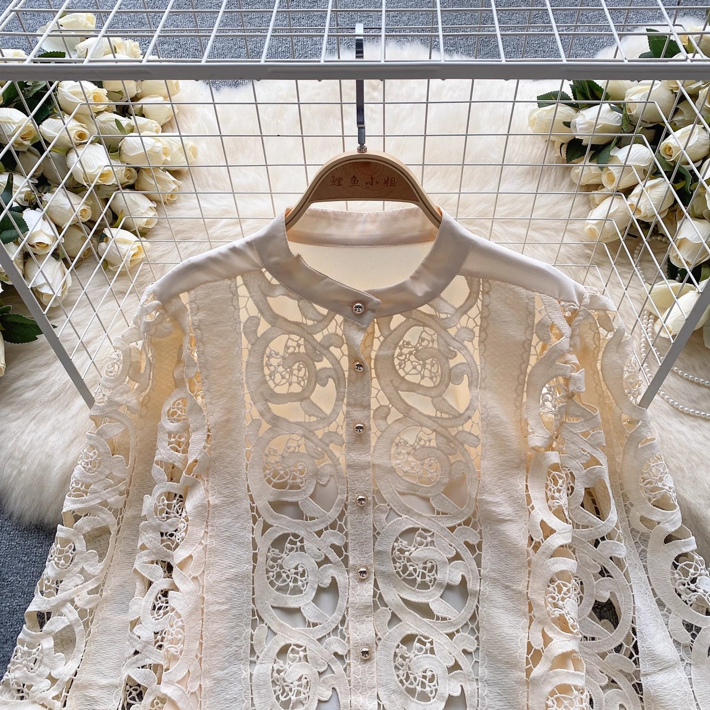 lace shirt for women round neck top S4637