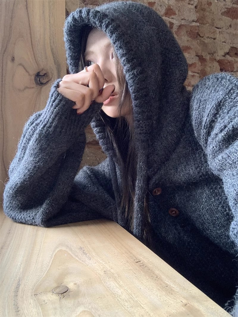 soft hooded knitted sweater top S4760