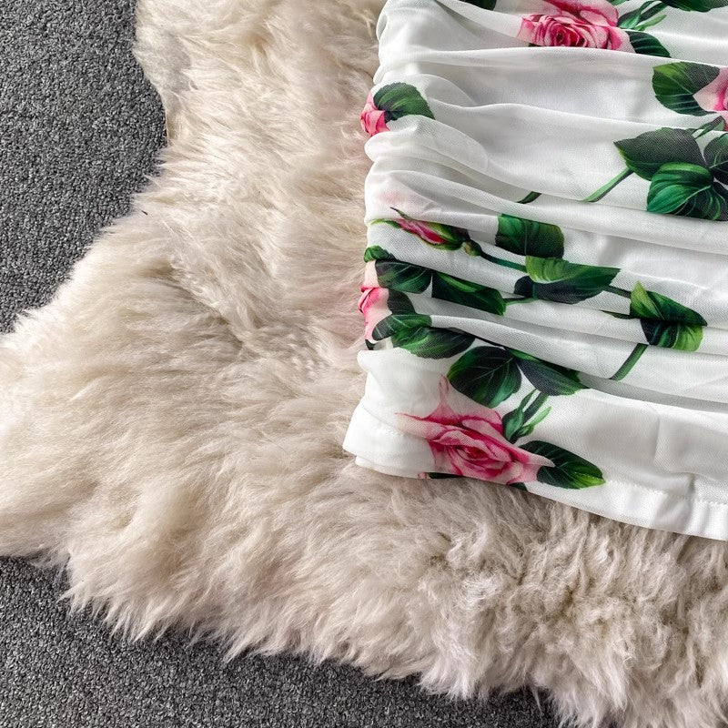 rose print elegant square neck dress for women S4320