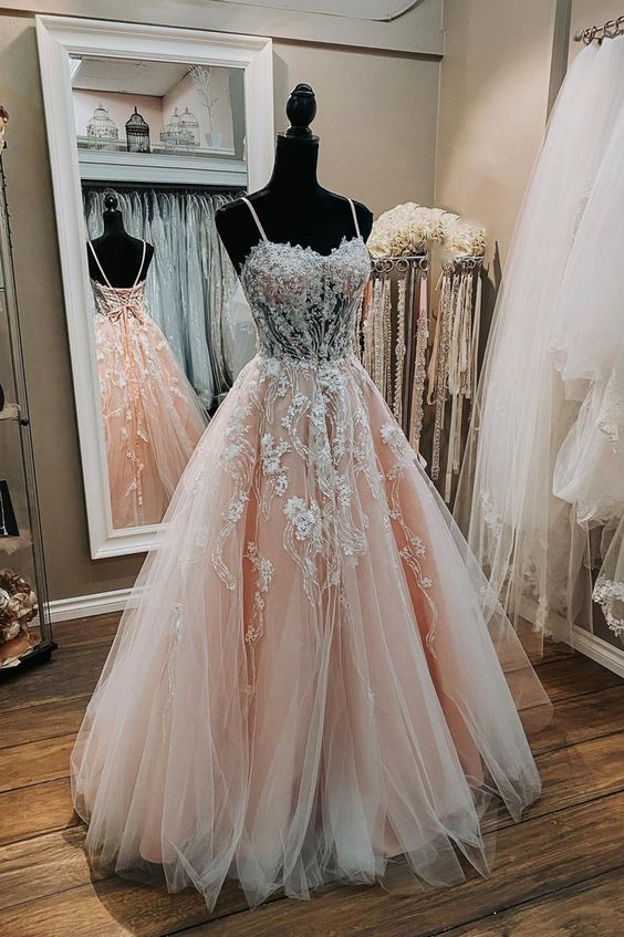 Sweetheart Neck Lace Long Prom Dresses, A-Line Formal Dresses S4400