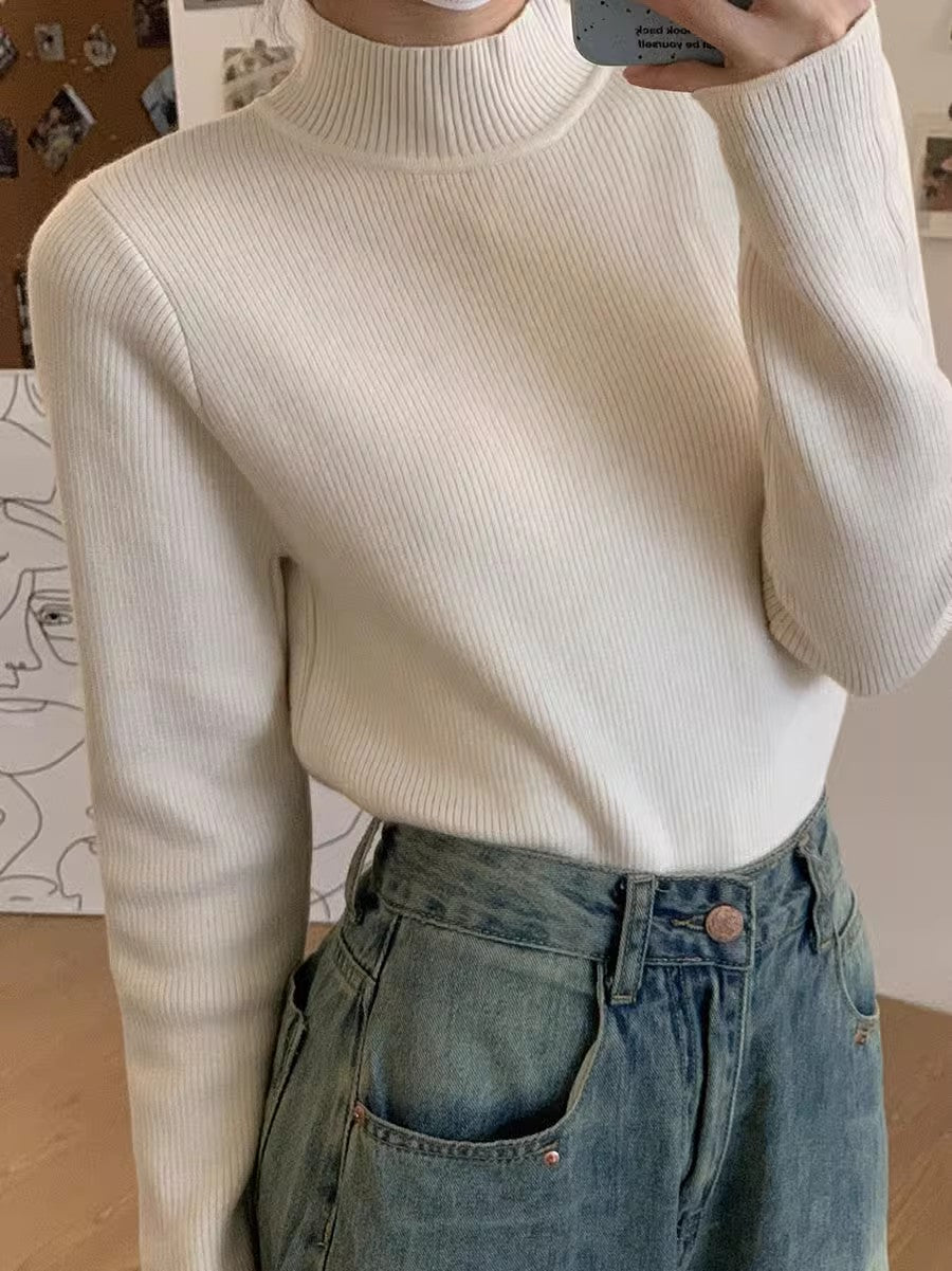 Solid color simple long-sleeved knitted sweater S4686