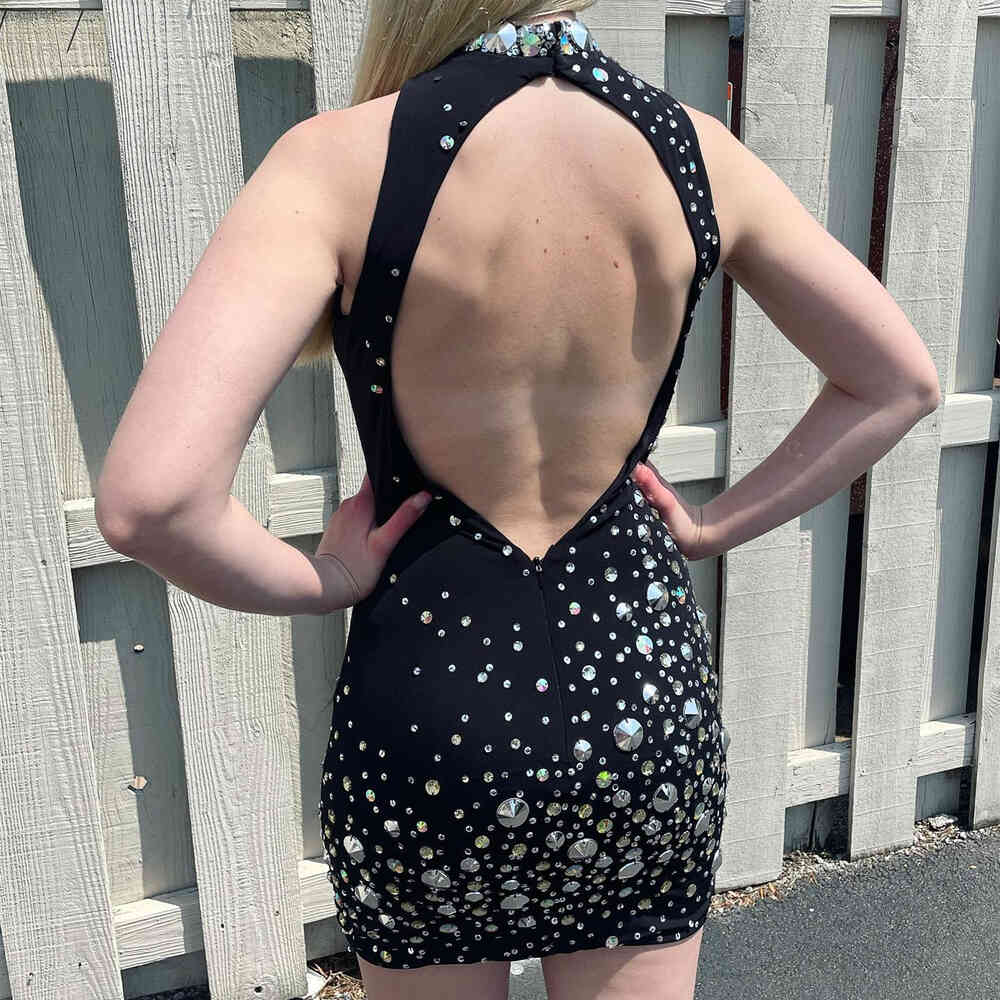 Backless Tight Black Homecoming Dress with Crystal S2918
