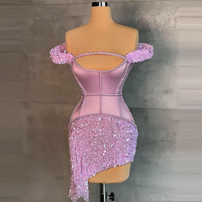 Charming Sequin Short Prom Dress Mini Length Sheath Women Beaded Cocktail Party Dressing Gowns S3139