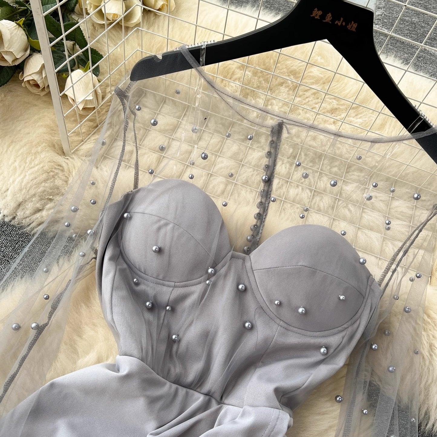 beaded puff sleeves luxury dress skirt S4584