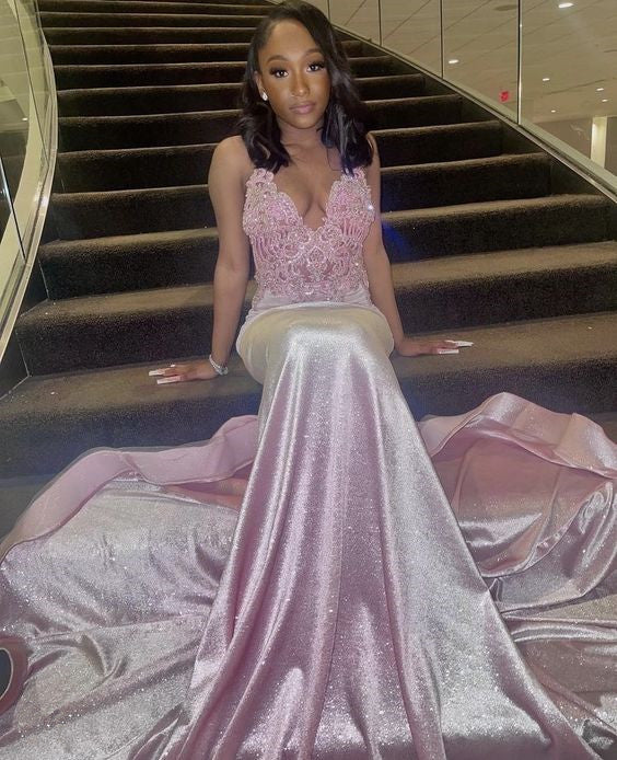 Sexy Mermaid Party Dress, Pink Prom Evening Dress S3744