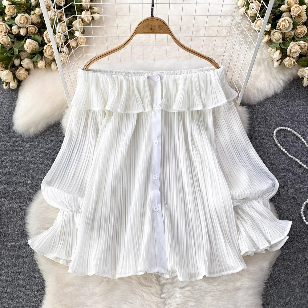 design ruffled shirt for women new pleated long-sleeved top S4211