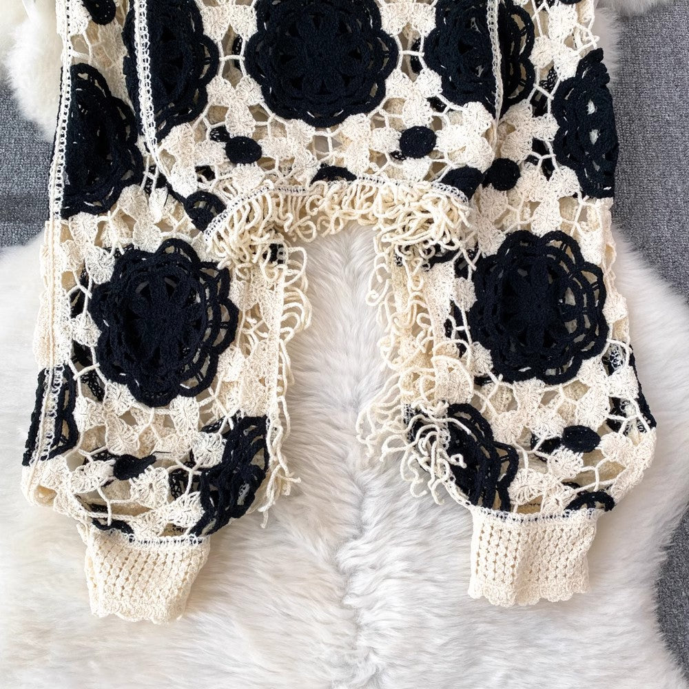 round neck tassel long-sleeved sweater blouse for women casual top S4126