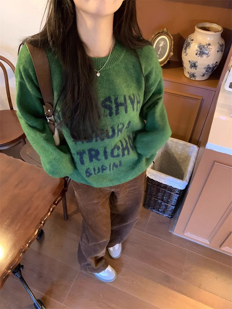 embroidered sweater round neck long-sleeved sweater top S4780