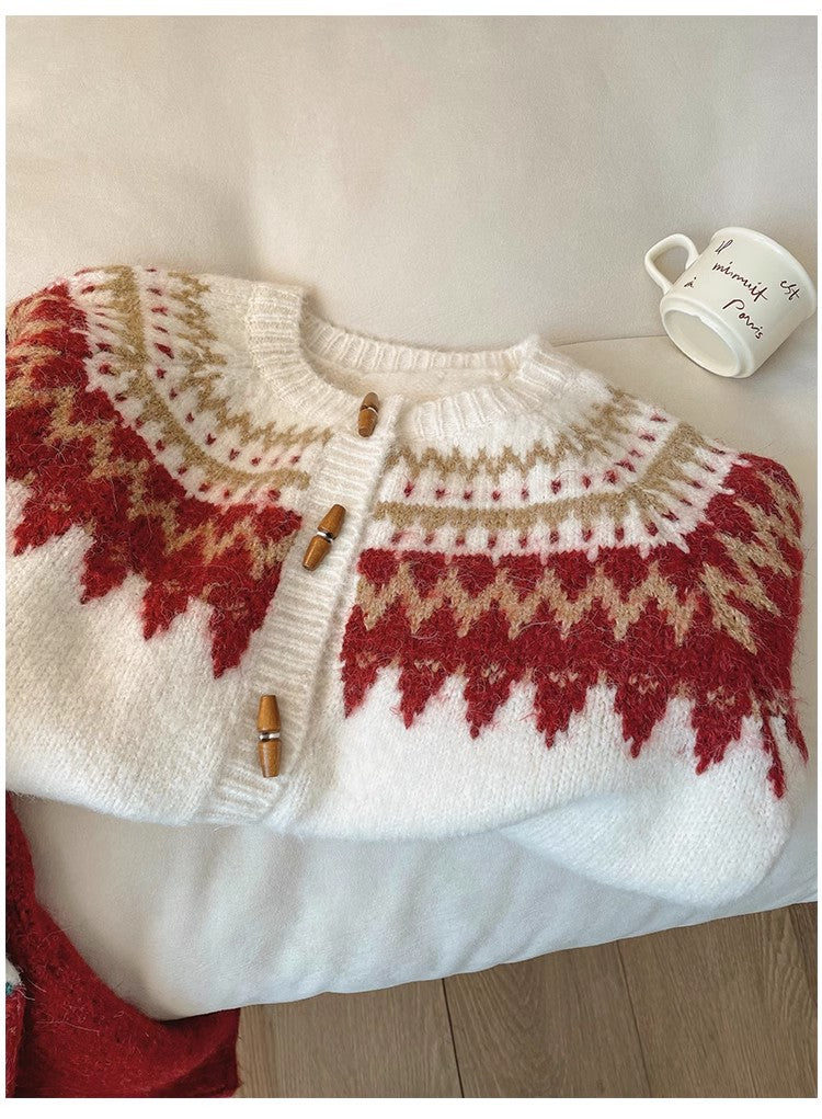 Christmas red sweater jacket for women long-sleeved knitted cardigan S4791