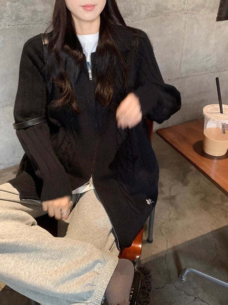 sweater cardigan double zipper long-sleeved sweater jacket S4776