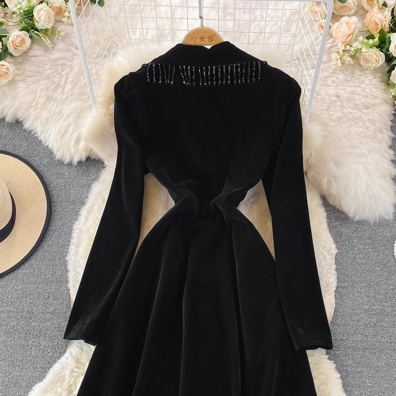 Fashion Velvet Long Skirt Jacket Dress S4173