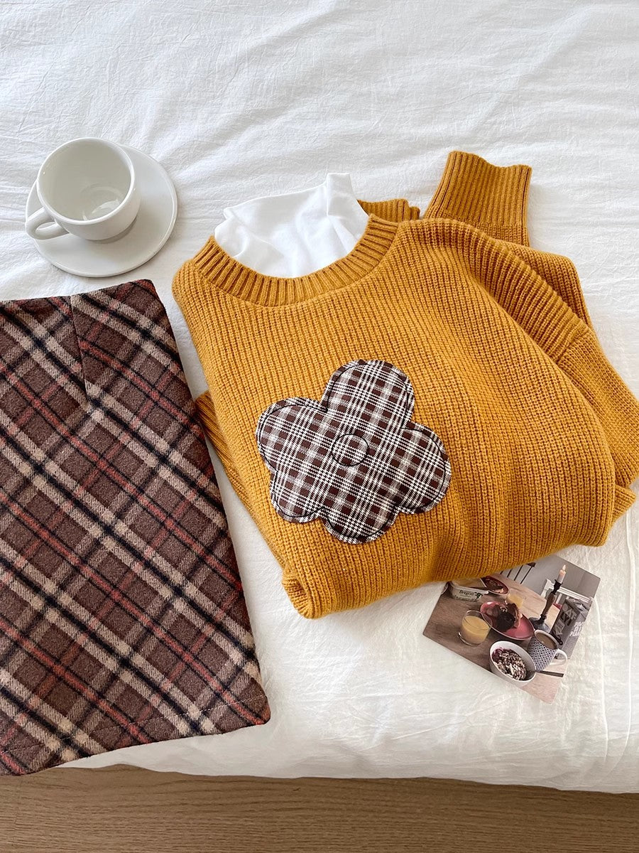 soft round neck chic long-sleeved sweater S4736