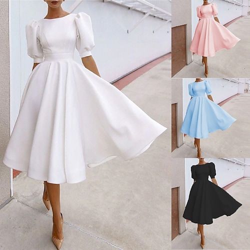 Women's Party Dress Casual Dress Midi Dress Black White Pink Short Sleeve Pure Color Backless Summer Prom Dress S2760