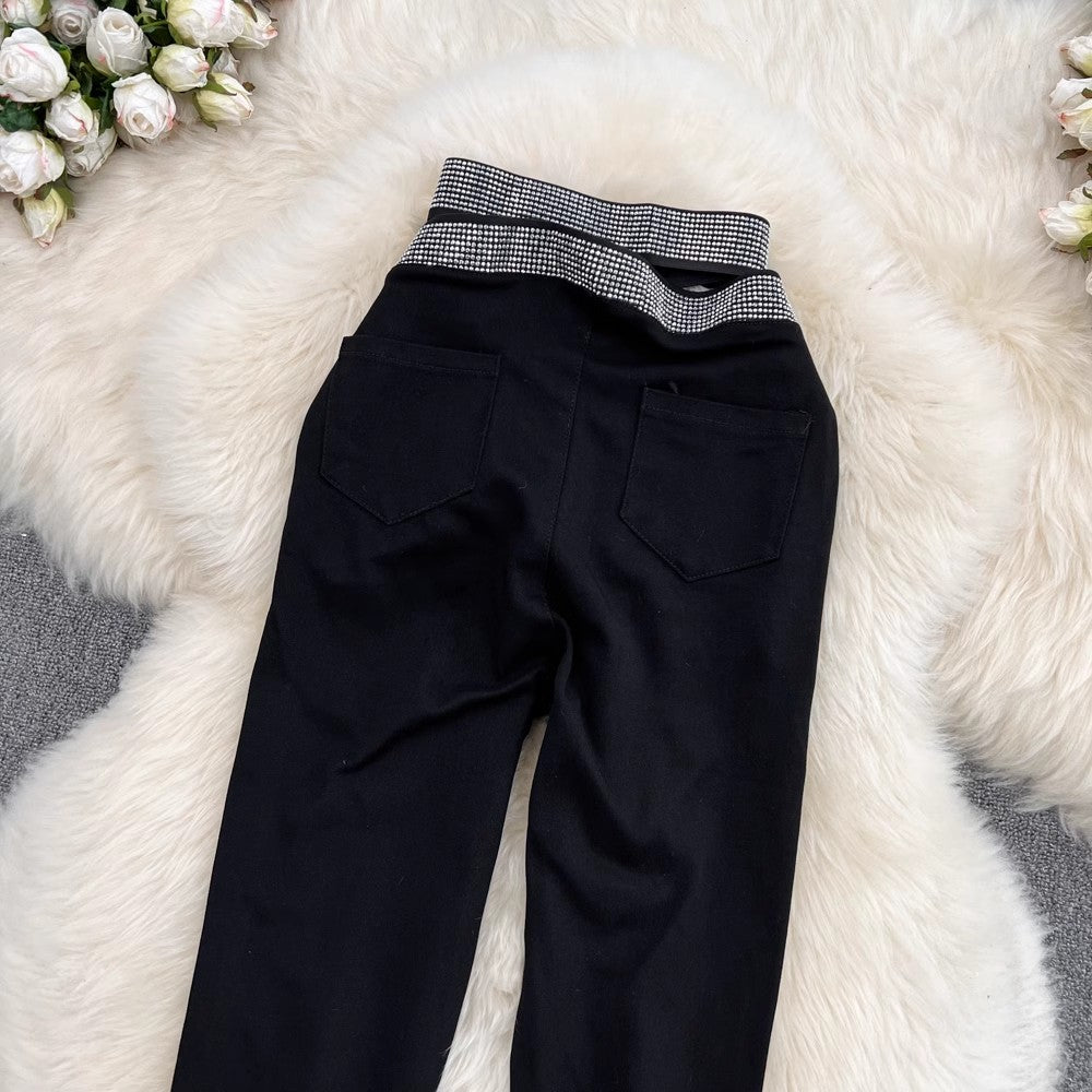 Casual diamond trousers pants black pants for women   S4183