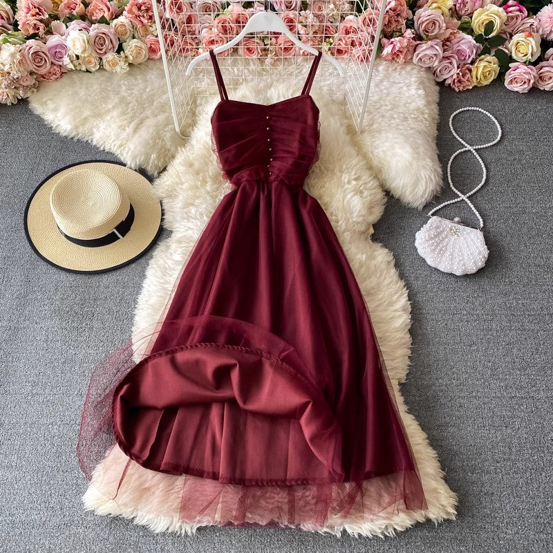 sleeveless dress new suspender skirt mesh long skirt S4187