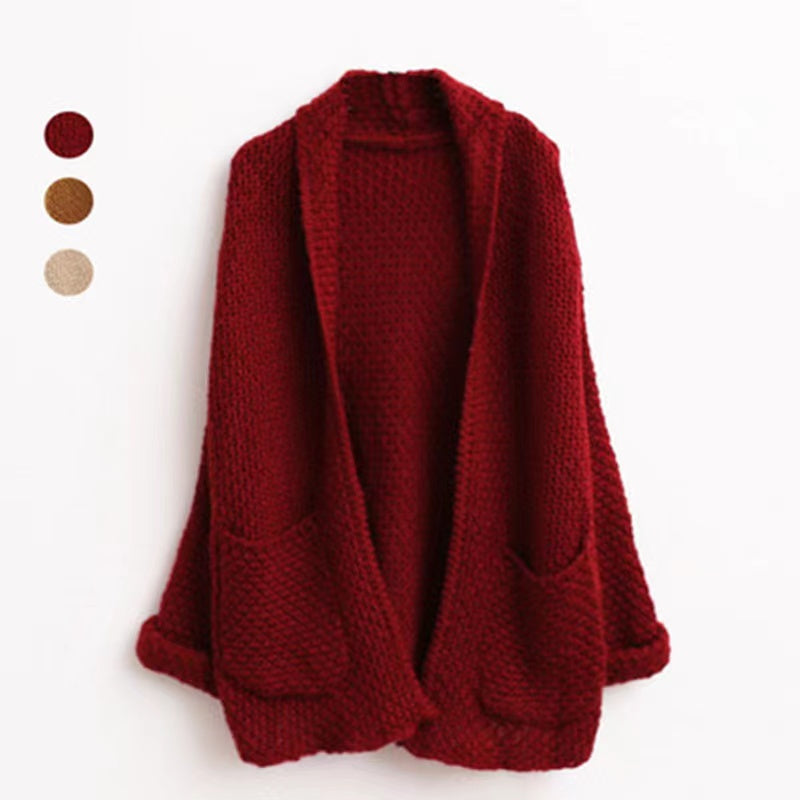 Mid-length Cardigan Sweater Sweater, Women's Thickened Sweater Coat S4363