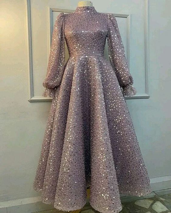 Elegant Muslim Evening Dress Long Sleeves High Neck Special Occasion Party Dress S3581