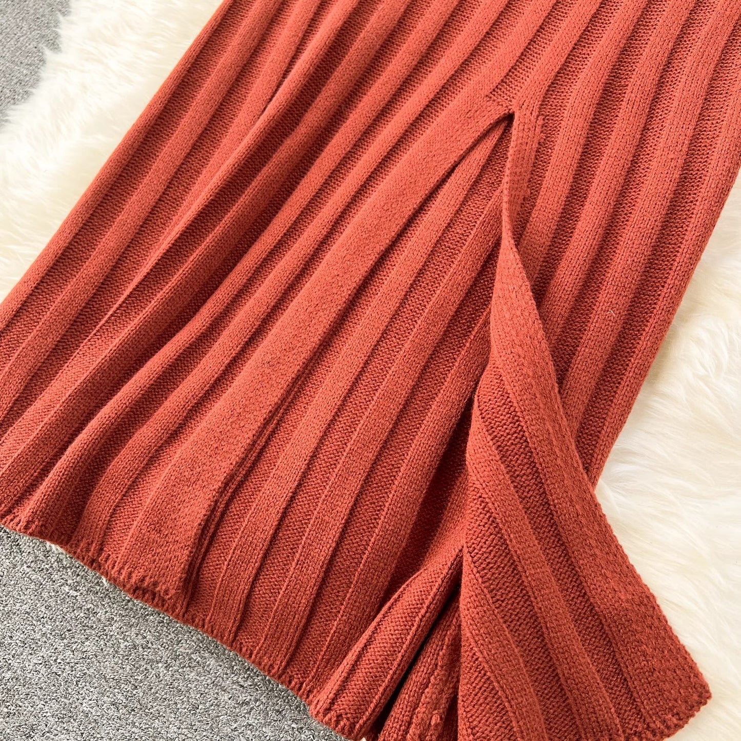 Sweater Dress Women's High-Quality Square Neck Puff Sleeve Knitted Skirt S4615