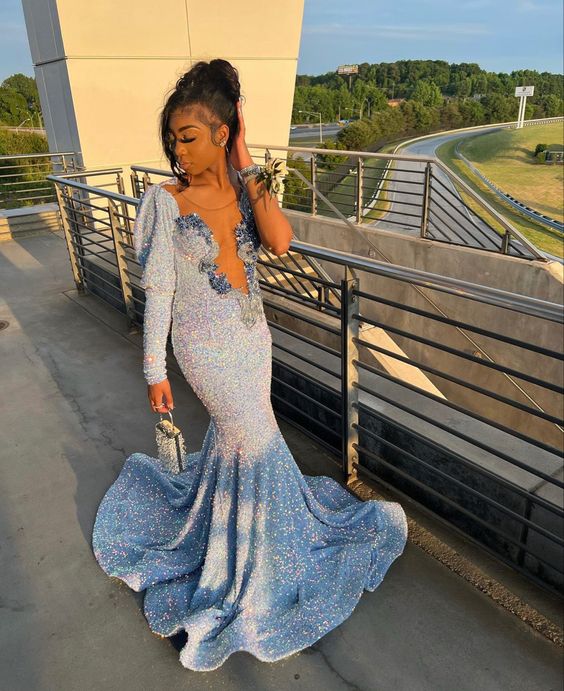 Sexy Mermaid Party Dress, Blue Prom Evening Dress S3745
