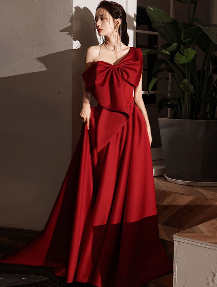 Sleeveless One Shoulder Long Prom Dress Burgundy Red Ball Gown S2667