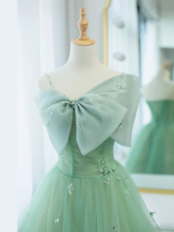 Simple Green Tulle Tea Length Prom Dress, Green Tulle Homecoming Dresses S2689