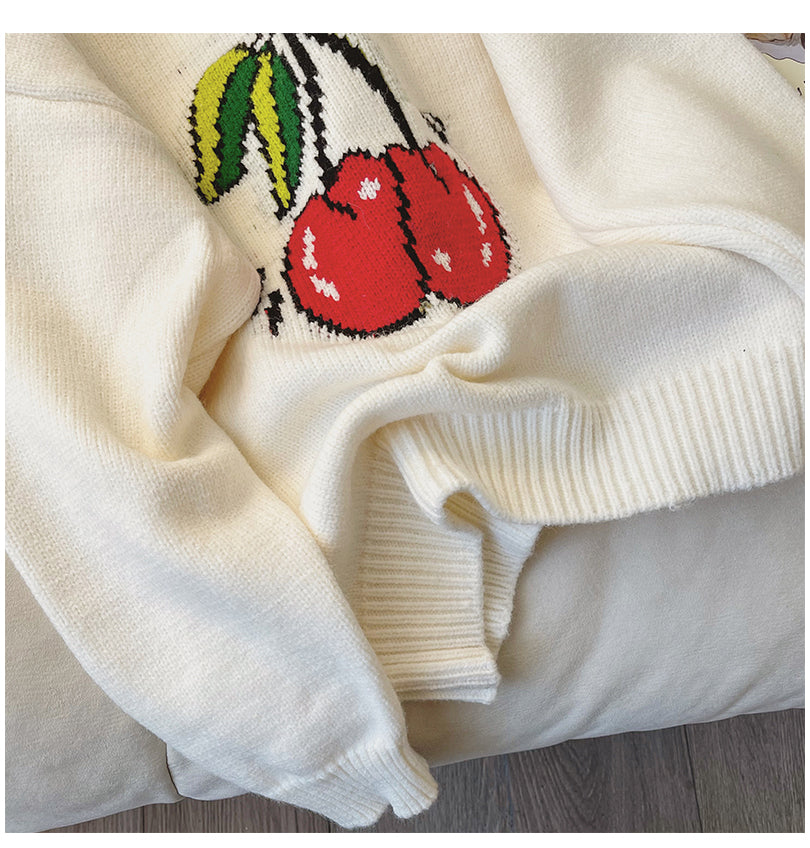cherry jacquard round neck sweater for women pullover sweater S4920