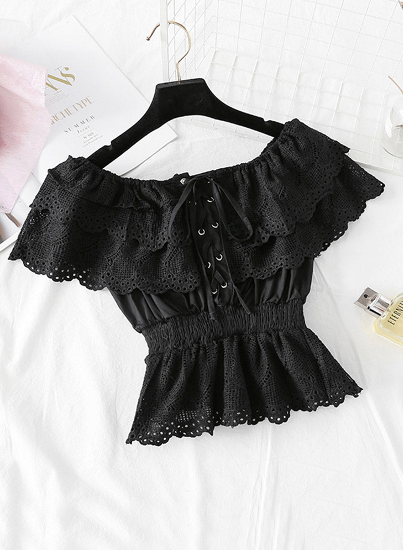 Romantic Short-sleeved Lace Top Women's Tops S4388