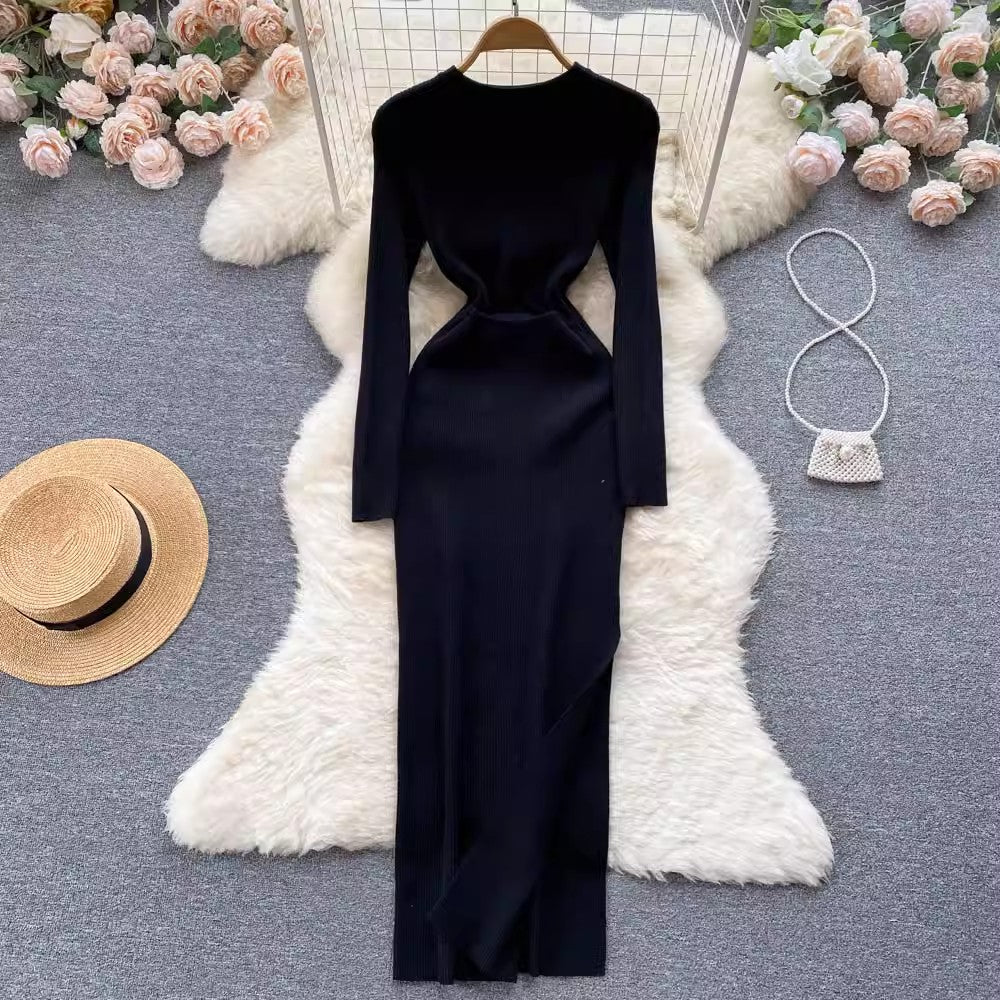 long-sleeved knitted dress S4514
